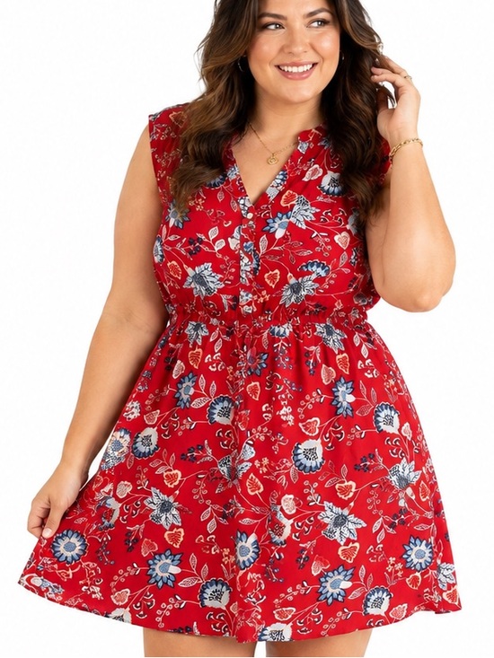 St. John's Bay Dresses & Skirts - St. John's Bay Red White & Blue Floral V-Neck Mini Dress